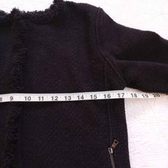 Nic+Zoe Jacket Black Textured Open Front Fringe Trim & Snap Cuff Detail Size XS - Picture 14 of 15